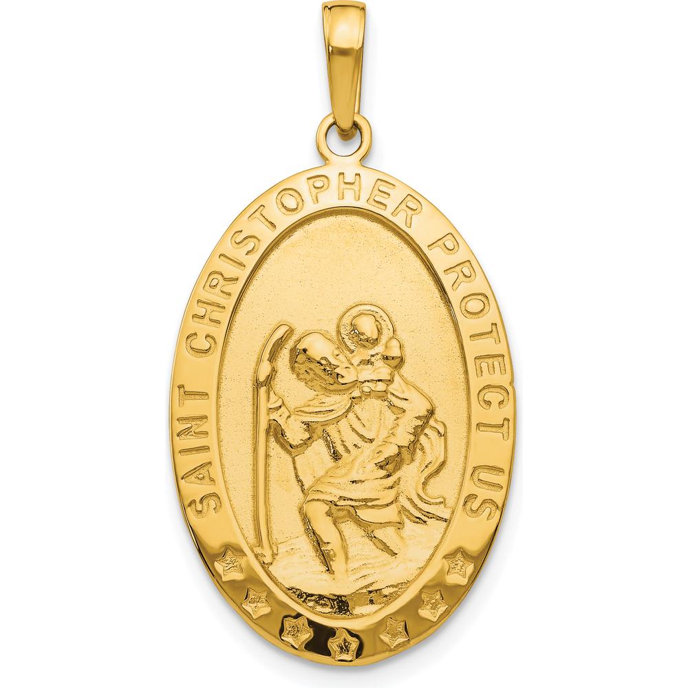 10K Yellow Gold Saint Christopher Medal Pendant - Polished Finish with Protective Charm