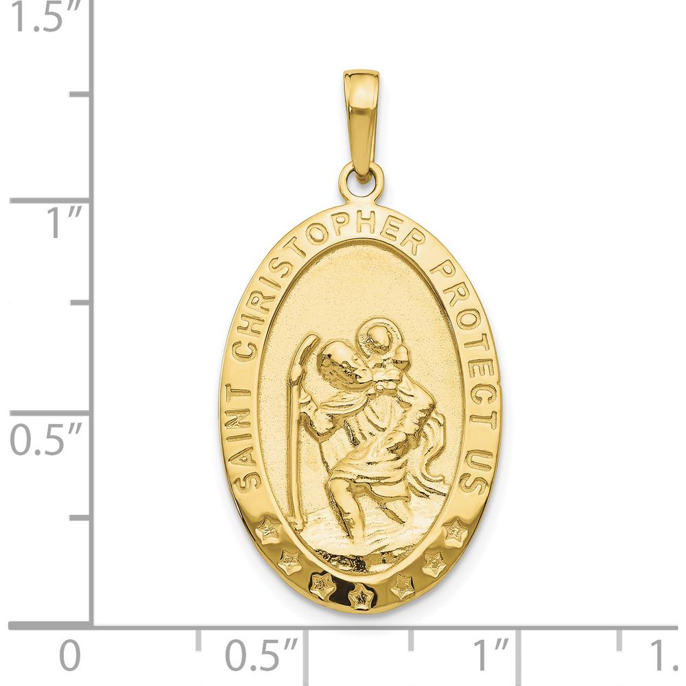 10K Yellow Gold Saint Christopher Medal Pendant - Polished Finish with Protective Charm