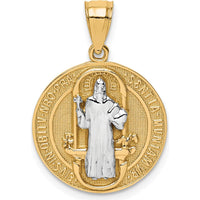 10K Yellow Gold San Benito Medal Pendant with Rhodium Accents - 24.33mm Length