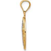 10K Yellow Gold San Benito Medal Pendant with Rhodium Accents - 24.33mm Length