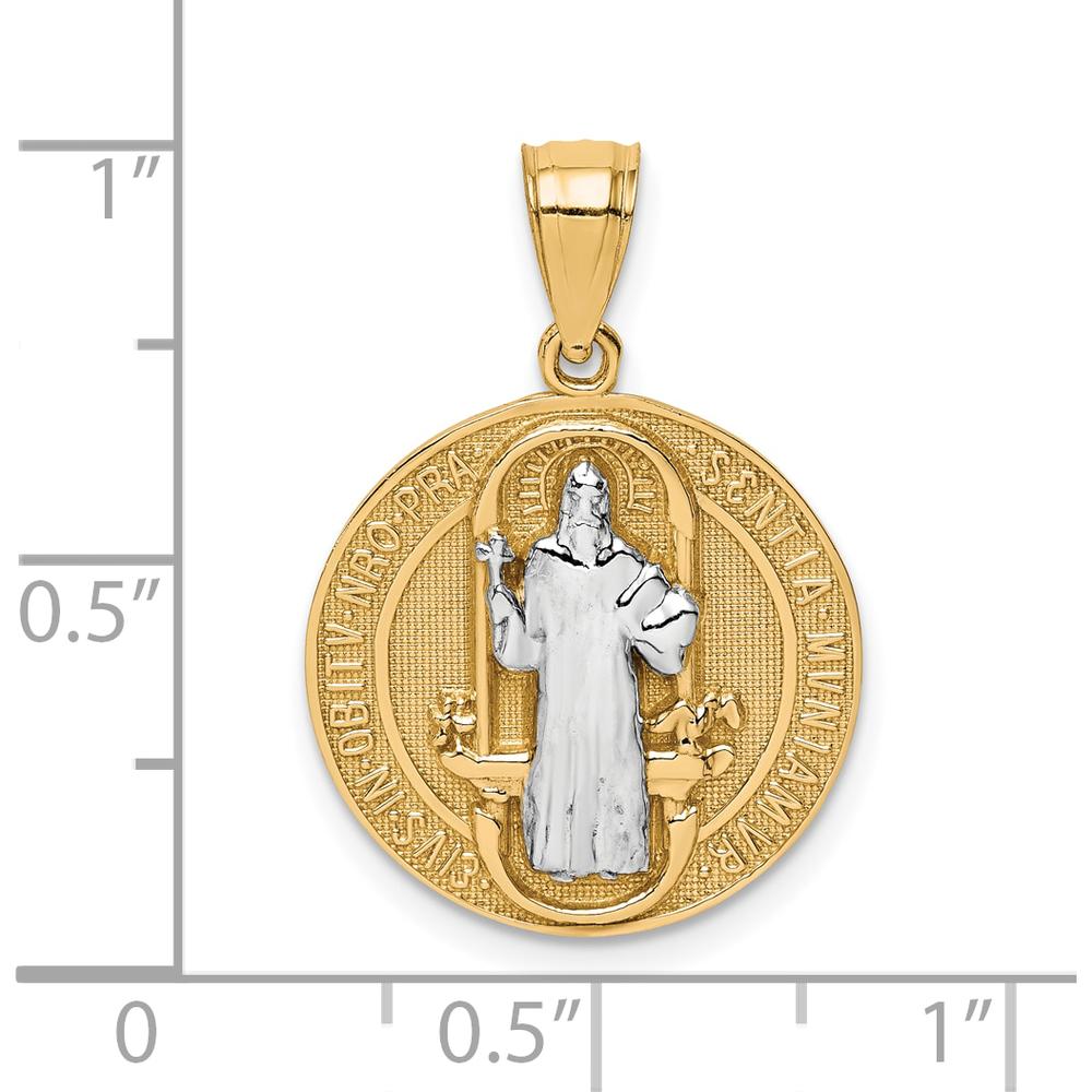 10K Yellow Gold San Benito Medal Pendant with Rhodium Accents - 24.33mm Length