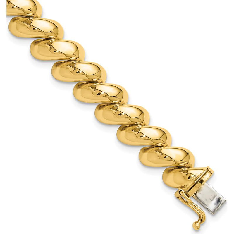 10K Yellow Gold San Marco Bracelet - 7" Polished Link Design with Box Catch Clasp