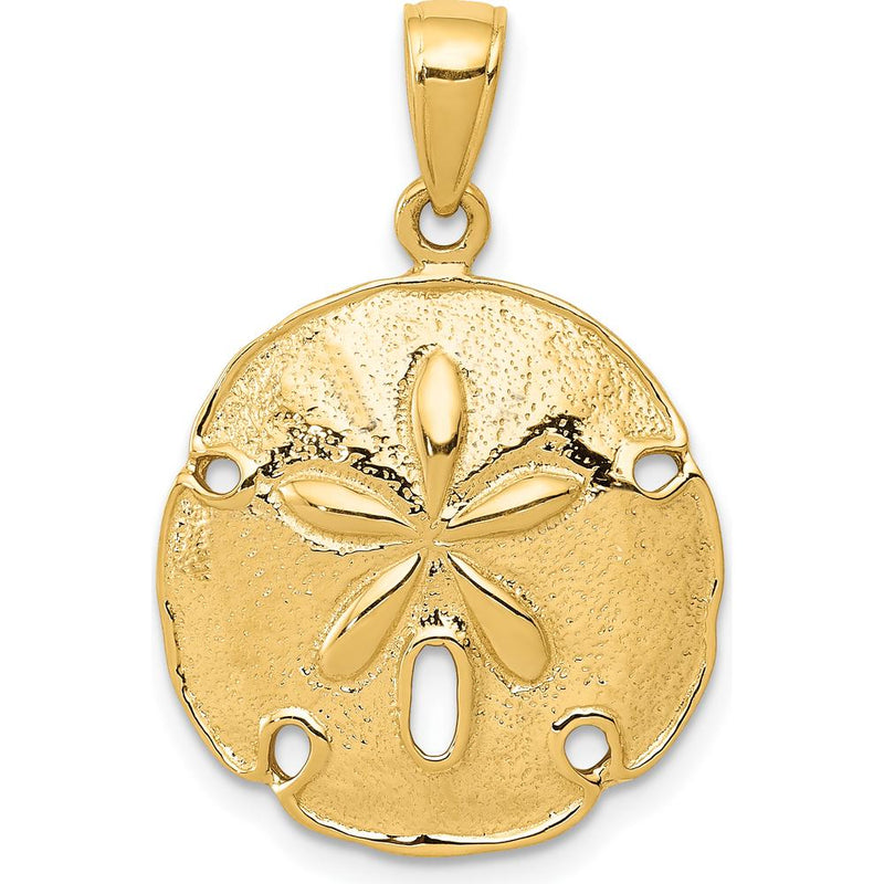 10K Yellow Gold Sand Dollar Pendant - Polished Finish - 26mm Length