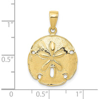 10K Yellow Gold Sand Dollar Pendant - Polished Finish - 26mm Length