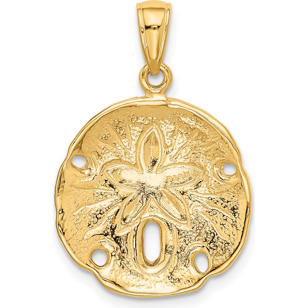10K Yellow Gold Sand Dollar Pendant - Polished Finish - 26mm Length