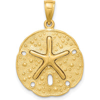 10K Yellow Gold Sand Dollar with Starfish Charm Pendant - Polished Finish 20.4mm Length