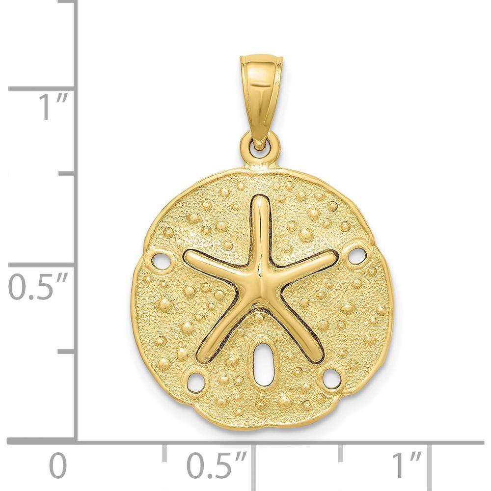 10K Yellow Gold Sand Dollar with Starfish Charm Pendant - Polished Finish 20.4mm Length