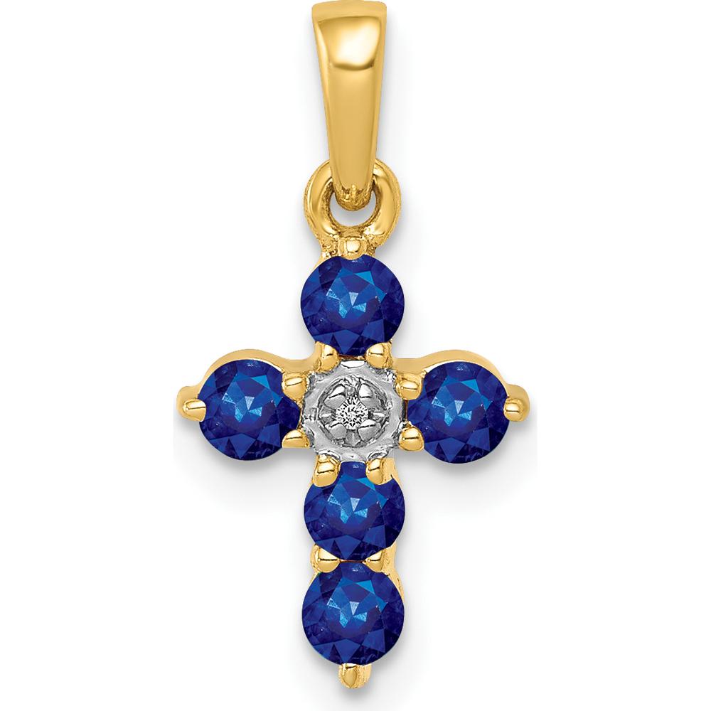 10K Yellow Gold Sapphire and Diamond Cross Pendant - 0.12 Carat Total Gem Weight by Oro Pregiato