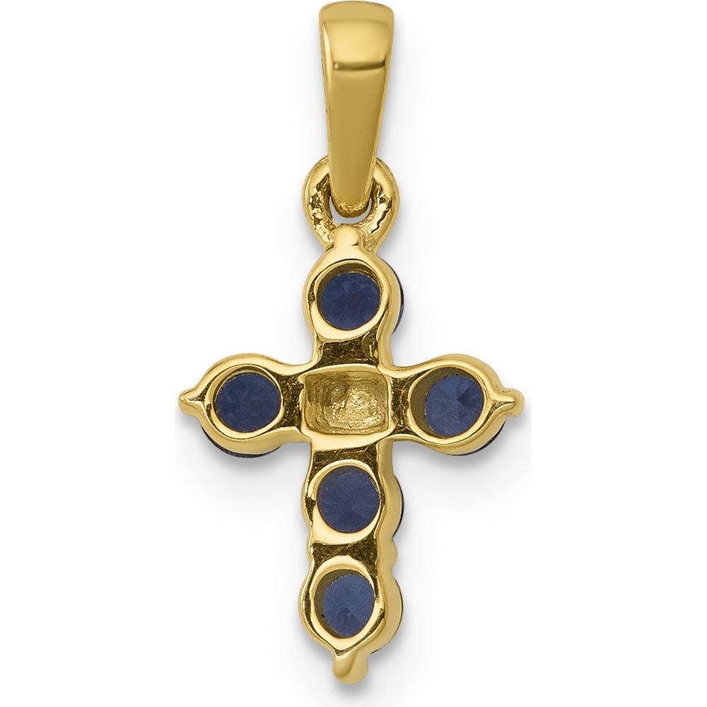 10K Yellow Gold Sapphire and Diamond Cross Pendant - 0.12 Carat Total Gem Weight by Oro Pregiato
