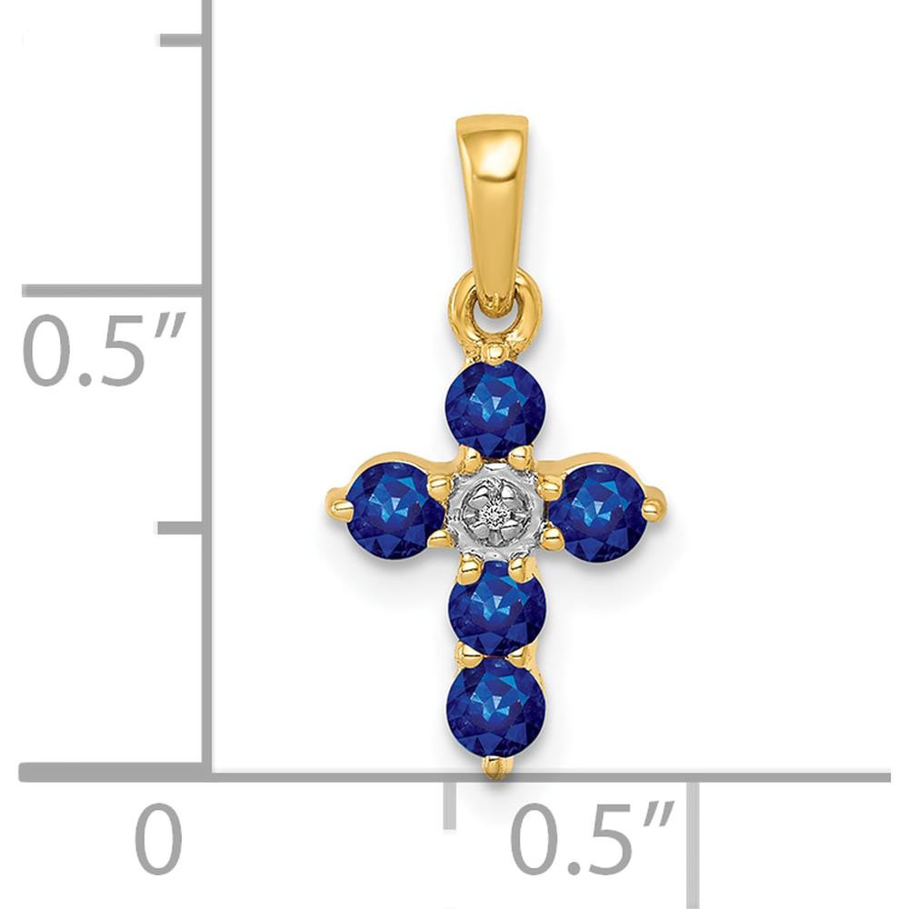 10K Yellow Gold Sapphire and Diamond Cross Pendant - 0.12 Carat Total Gem Weight by Oro Pregiato