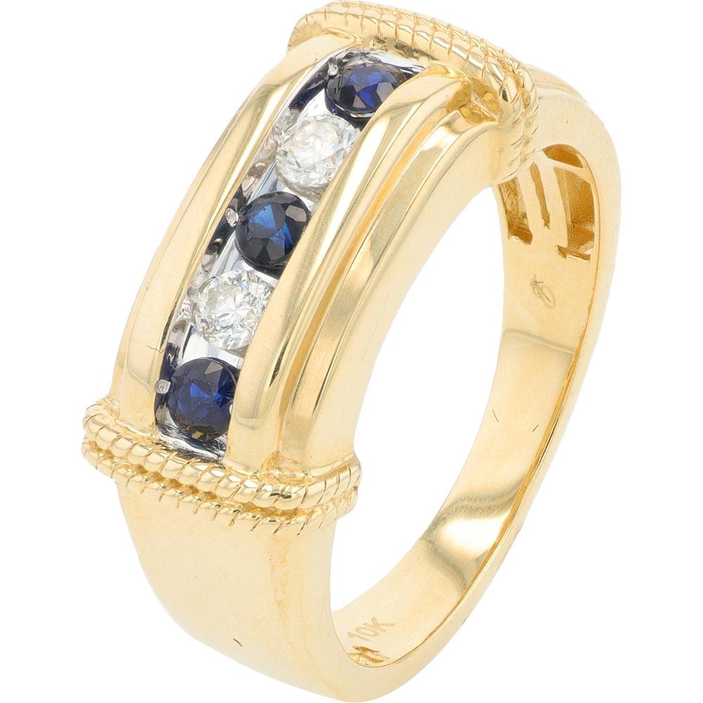 10K Yellow Gold Sapphire & Diamond Gents Band - 0.43 Carat Sapphire, 0.20 Carat Diamond