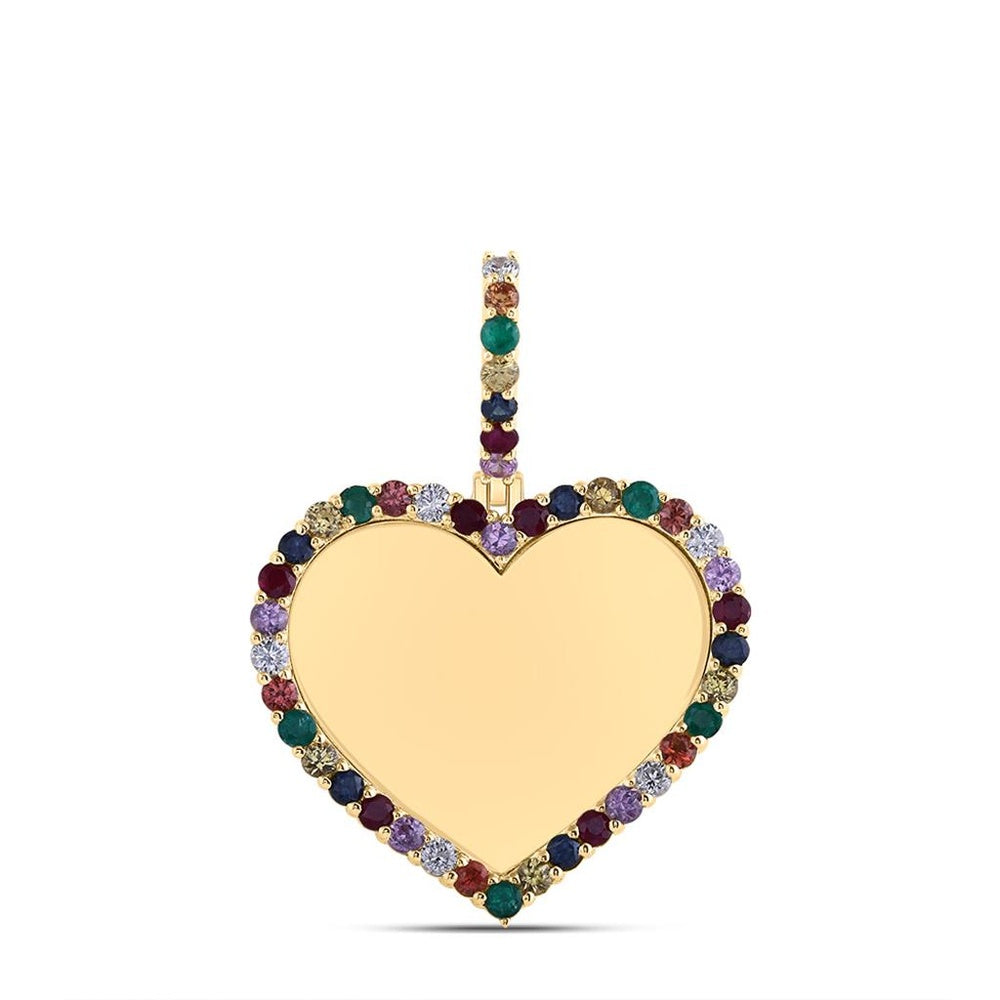 10K Yellow Gold Sapphire and Diamond Heart Pendant - 1 3/4 Carat Total Gemstone Weight