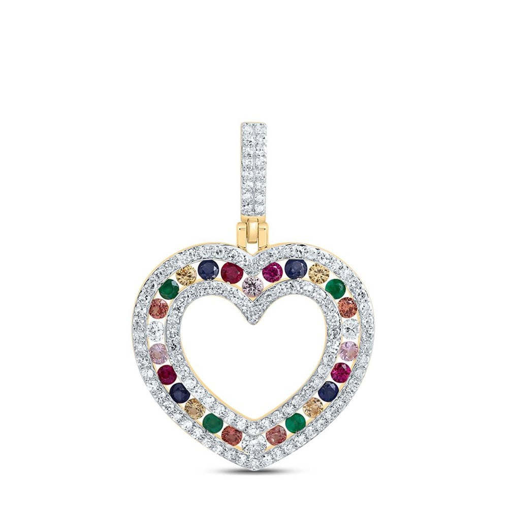 10K Yellow Gold Sapphire and Diamond Heart Pendant - 3/4 Carat Total Gemstone Weight