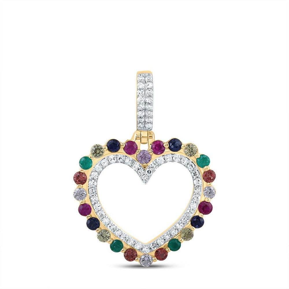 10K Yellow Gold Sapphire and Diamond Heart Pendant - 5/8 Carat Total Gemstone Weight