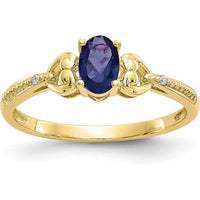 10K Yellow Gold Sapphire and Diamond Ring with Oval Sapphire - 0.6 Carat Total Sapphire Weight, 2 Round Diamonds - 0.01 Carat Total Diamond Weight