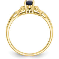 10K Yellow Gold Sapphire and Diamond Ring with Oval Sapphire - 0.6 Carat Total Sapphire Weight, 2 Round Diamonds - 0.01 Carat Total Diamond Weight
