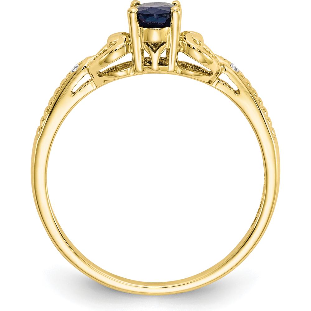 10K Yellow Gold Sapphire and Diamond Ring with Oval Sapphire - 0.6 Carat Total Sapphire Weight, 2 Round Diamonds - 0.01 Carat Total Diamond Weight