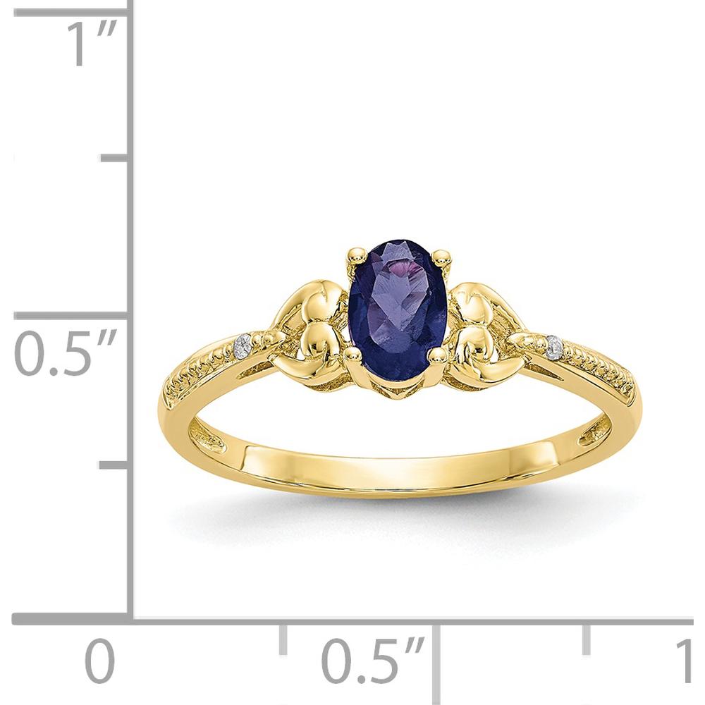 10K Yellow Gold Sapphire and Diamond Ring with Oval Sapphire - 0.6 Carat Total Sapphire Weight, 2 Round Diamonds - 0.01 Carat Total Diamond Weight
