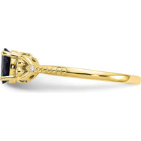 10K Yellow Gold Sapphire and Diamond Ring with Oval Sapphire - 0.6 Carat Total Sapphire Weight, 2 Round Diamonds - 0.01 Carat Total Diamond Weight