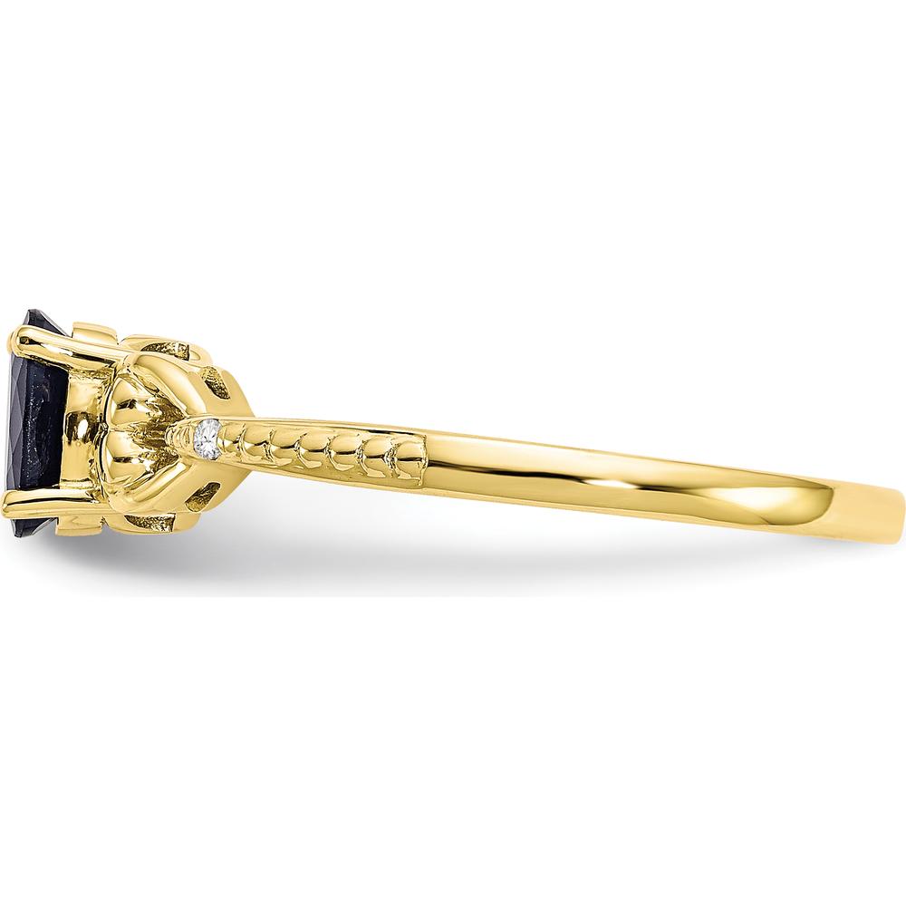 10K Yellow Gold Sapphire and Diamond Ring with Oval Sapphire - 0.6 Carat Total Sapphire Weight, 2 Round Diamonds - 0.01 Carat Total Diamond Weight