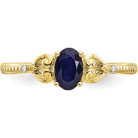 10K Yellow Gold Sapphire and Diamond Ring with Oval Sapphire - 0.6 Carat Total Sapphire Weight, 2 Round Diamonds - 0.01 Carat Total Diamond Weight