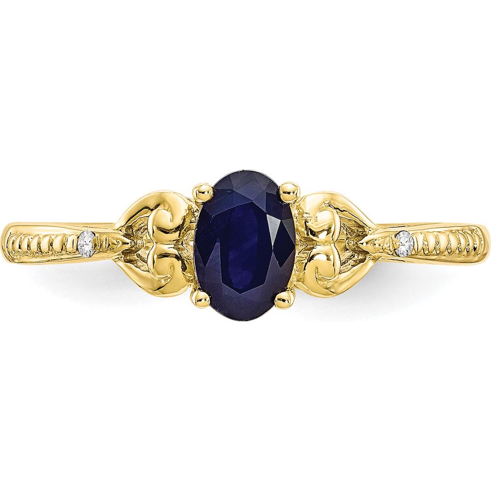 10K Yellow Gold Sapphire and Diamond Ring with Oval Sapphire - 0.6 Carat Total Sapphire Weight, 2 Round Diamonds - 0.01 Carat Total Diamond Weight