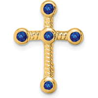 10K Yellow Gold Sapphire Cross Pendant with Five Round Natural Sapphires - 0.0585 Carat Total Sapphire Weight by Lumare Gioia