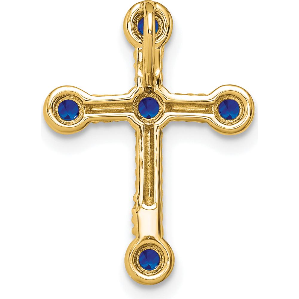 10K Yellow Gold Sapphire Cross Pendant with Five Round Natural Sapphires - 0.0585 Carat Total Sapphire Weight by Lumare Gioia