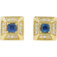 10K Yellow Gold Sapphire Earrings with Diamond Halo - 0.30 Carat Total Gem Weight