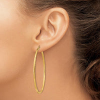 10K Yellow Gold Satin and Diamond-Cut 2mm Round Tube Hoop Earrings - 55mm Length