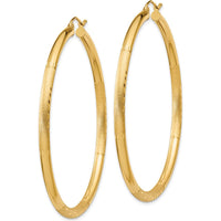 10K Yellow Gold Satin & Diamond-cut 3mm Large Hoop Earrings - 55mm Length