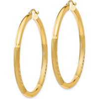 10K Yellow Gold Satin & Diamond-Cut 3mm Round Hoop Earrings - 45mm Length
