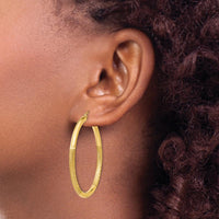 10K Yellow Gold Satin & Diamond-Cut 3mm Round Hoop Earrings - 45mm Length