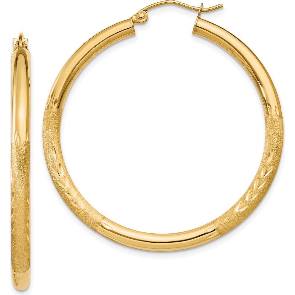 10K Yellow Gold Satin & Diamond-Cut 40mm Large Hoop Earrings