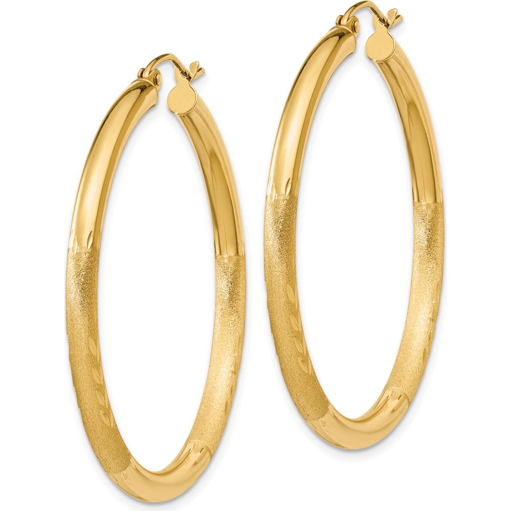 10K Yellow Gold Satin & Diamond-Cut 40mm Large Hoop Earrings