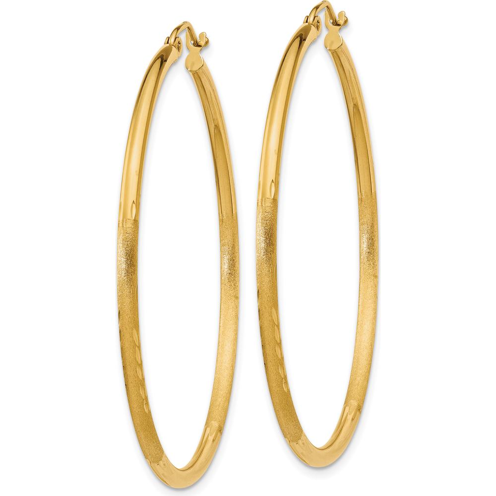 10K Yellow Gold Satin and Diamond-cut Large Hoop Earrings - 45mm Length