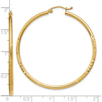 10K Yellow Gold Satin and Diamond-cut Large Hoop Earrings - 45mm Length