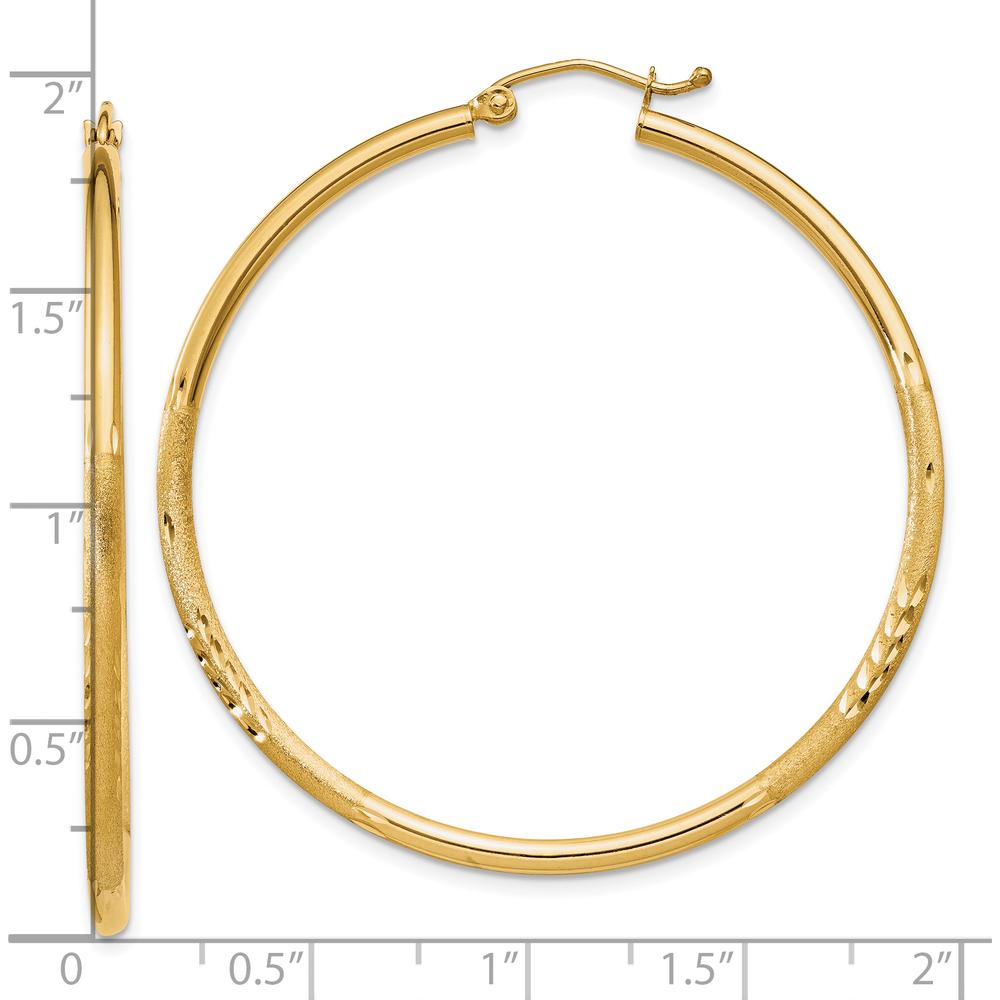 10K Yellow Gold Satin and Diamond-cut Large Hoop Earrings - 45mm Length