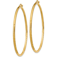 10K Yellow Gold Satin and Diamond-Cut Round Tube Hoop Earrings - 50mm Length
