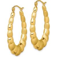 10K Yellow Gold Satin and Polished Hollow Shrimp Creole Hoop Earrings - 15mm Length