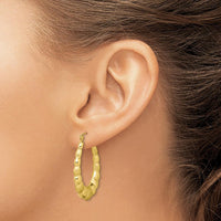 10K Yellow Gold Satin and Polished Hollow Shrimp Creole Hoop Earrings - 15mm Length