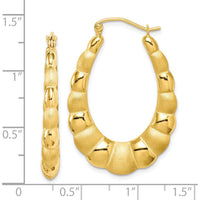 10K Yellow Gold Satin and Polished Hollow Shrimp Creole Hoop Earrings - 15mm Length