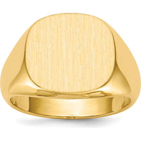 10K Yellow Gold Satin & Polished Signet Ring with Open Back - Size 8 to 12