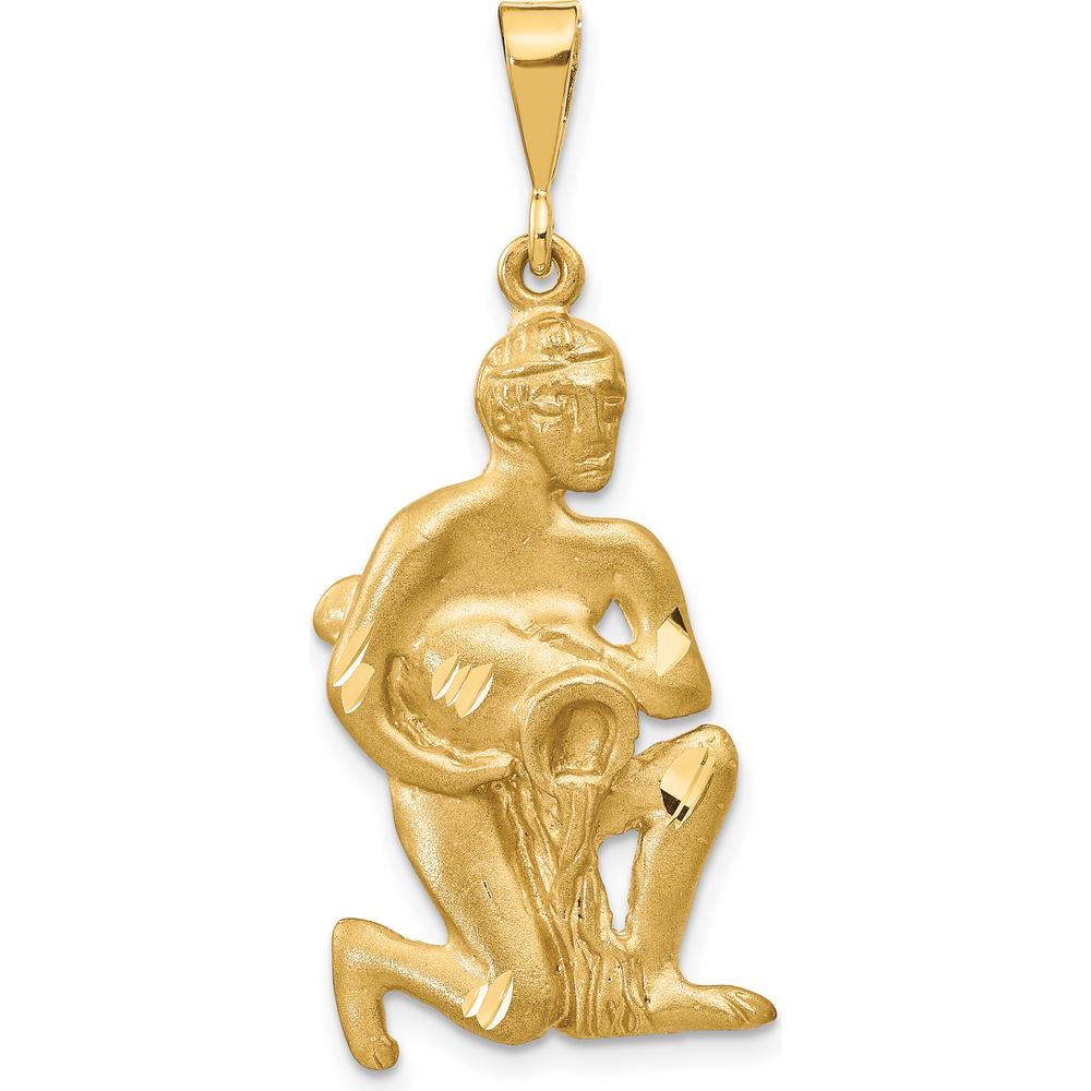 10K Yellow Gold Satin Aquarius Zodiac Pendant Charm - 40mm
