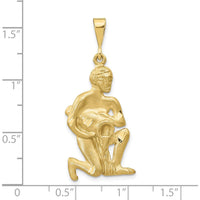10K Yellow Gold Satin Aquarius Zodiac Pendant Charm - 40mm