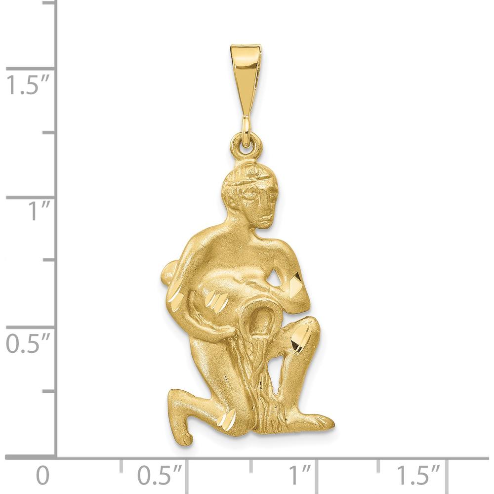 10K Yellow Gold Satin Aquarius Zodiac Pendant Charm - 40mm