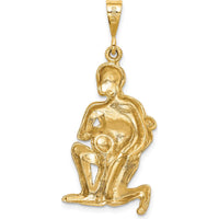 10K Yellow Gold Satin Aquarius Zodiac Pendant Charm - 40mm
