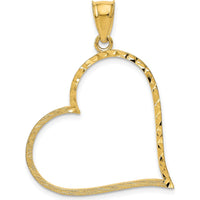 10K Yellow Gold Satin Diamond-Cut Crooked Heart Pendant - 38mm Length