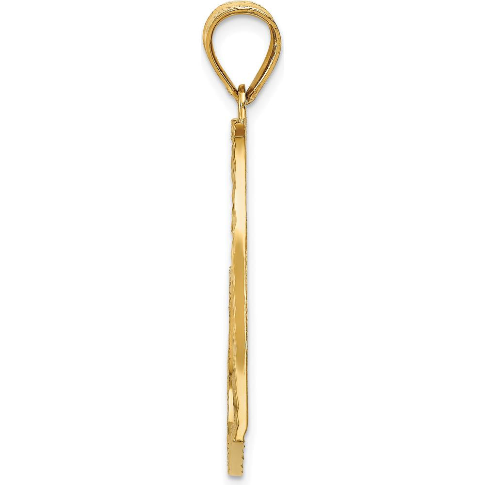 10K Yellow Gold Satin Diamond-Cut Crooked Heart Pendant - 38mm Length