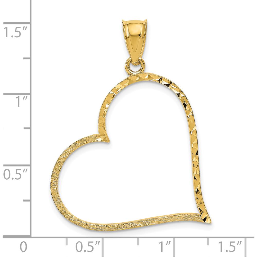 10K Yellow Gold Satin Diamond-Cut Crooked Heart Pendant - 38mm Length